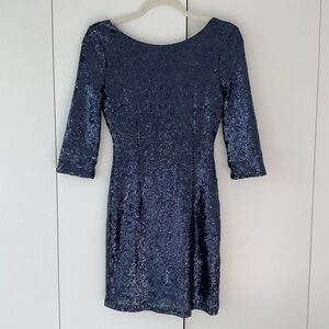 Lulu's Midnight Blue Sequin Long Sleeve Dress